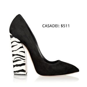 Casadei Black and White High Heels with Zebra Block Heel